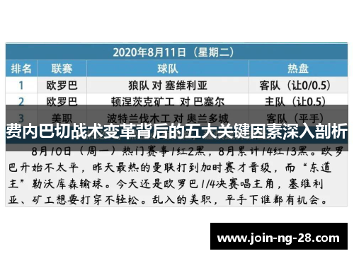 费内巴切战术变革背后的五大关键因素深入剖析 费内巴切战术变革背后的五大关键因素深入剖析